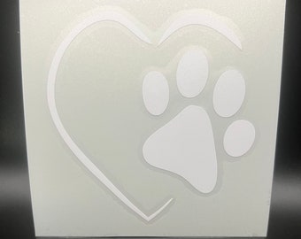White Dog Paw with Heart - Car Decal, Laptop Decal