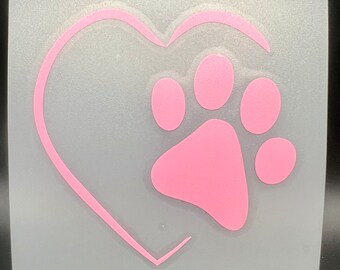 Pink Dog Paw with Heart - Car Decal, Laptop Decal