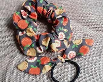 Chouchou et petit noeud en coton motif oranges