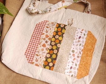 Tote bag motif citrouille patchwork en coton