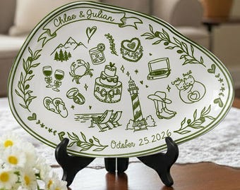 Personalized Wedding Plate Couple Names Ceramic Plate, Blue White Wedding Keepsake, Newlywed Gift, Anniversary Gift Decor, Custom Date Plate