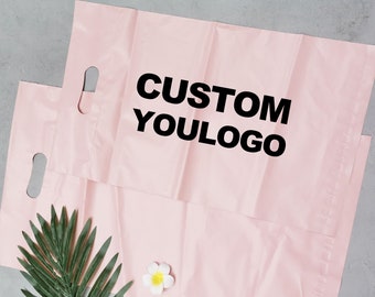 100piece Customized with  logo pink poly mailer  with Handle, Garment Bag, Plastic Bag, Gift Bag, Personalized Logo Shipping Bag