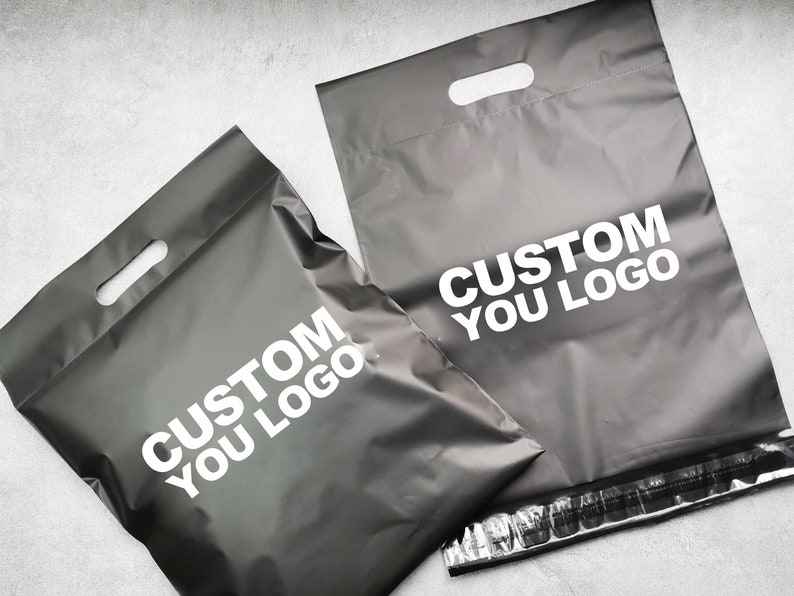 50pieces Custom Black Mailing Bags With Handle, Personalized Logo