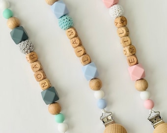 Ferma ciuccio personalizzato, ferma ciuccio personalizzato per neonati, regalo per baby shower, regalo per neonati in stile boho, porta ciuccio personalizzato, regalo personalizzato per neonati