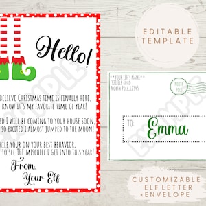 Plantilla de correo y sobre de elfo de Navidad, LLEGADA ANTICIPADA, Editable, Personalizable, Carta de elfo, Antes de la carta de llegada