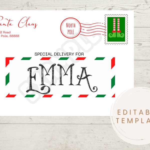 Christmas Mail from Santa, Editable Envelope Template, Letter from Santa, Customizable Envelope, Kids Christmas, Santa Mail