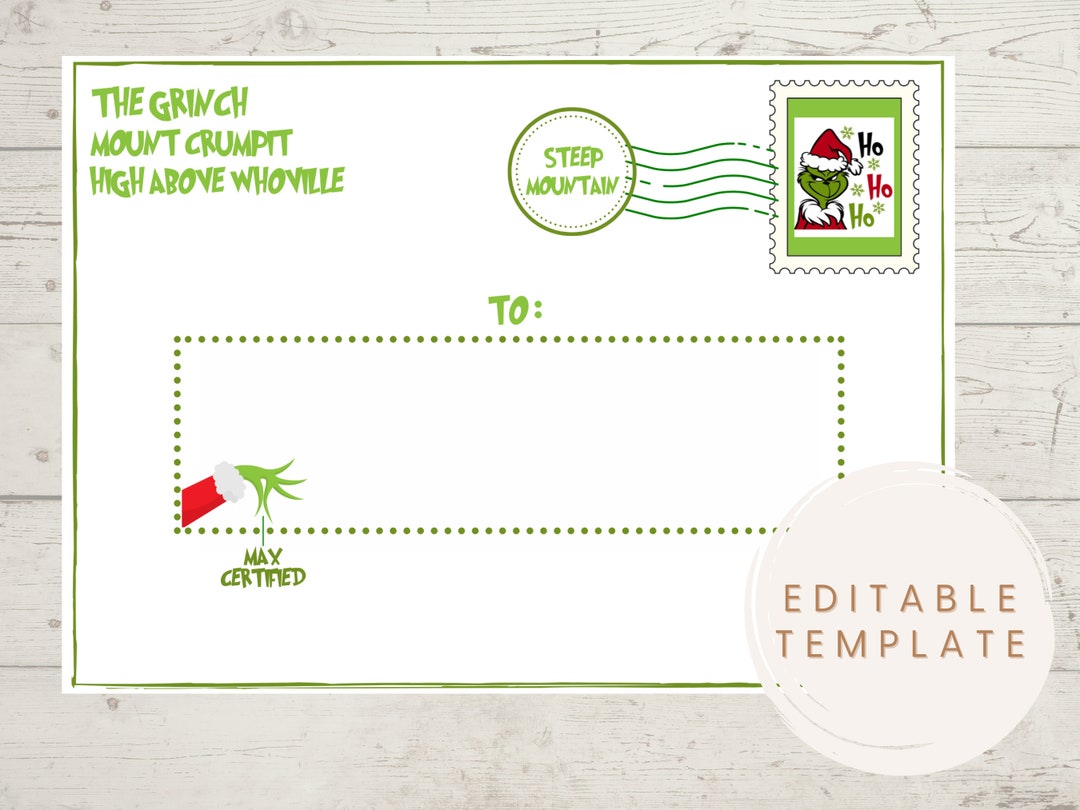 The Grinch Envelope Template Editable Customizable Kids - Etsy