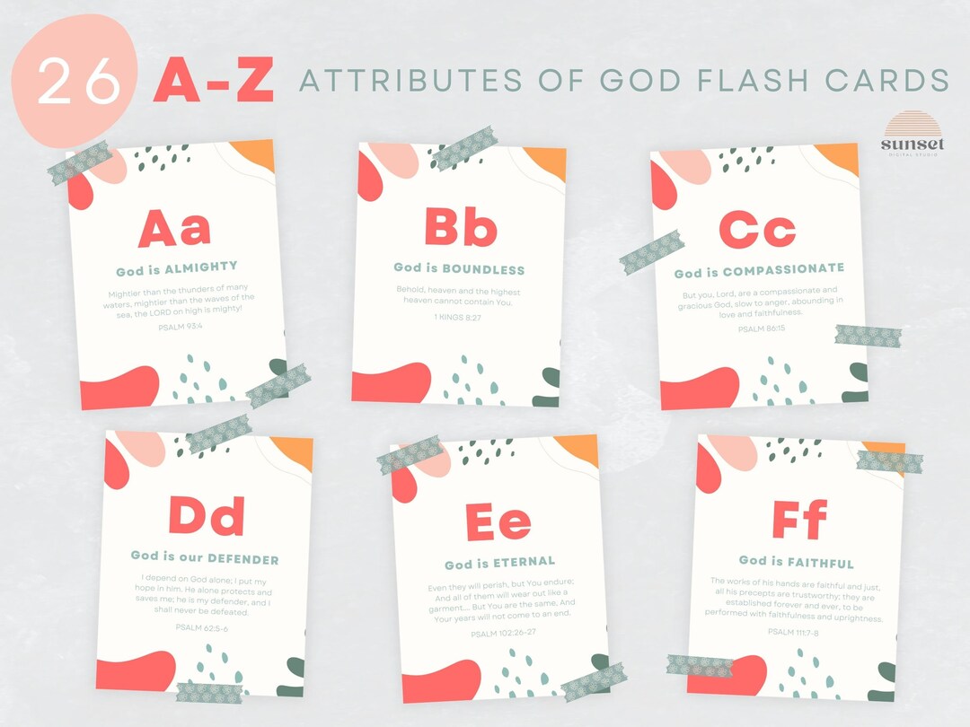ABC Attributes of God Flashcards, Printable Character of God Cards, AZ