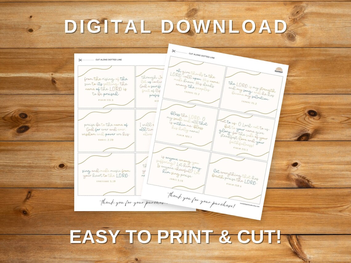 12 Printable Praise and Worship Bible Verse Cards, Encouraging ...