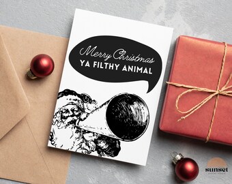 Feliz Navidad Ya Filthy Animal, divertida tarjeta de Navidad vintage de Santa Claus, tarjeta de felicitación imprimible, descarga digital
