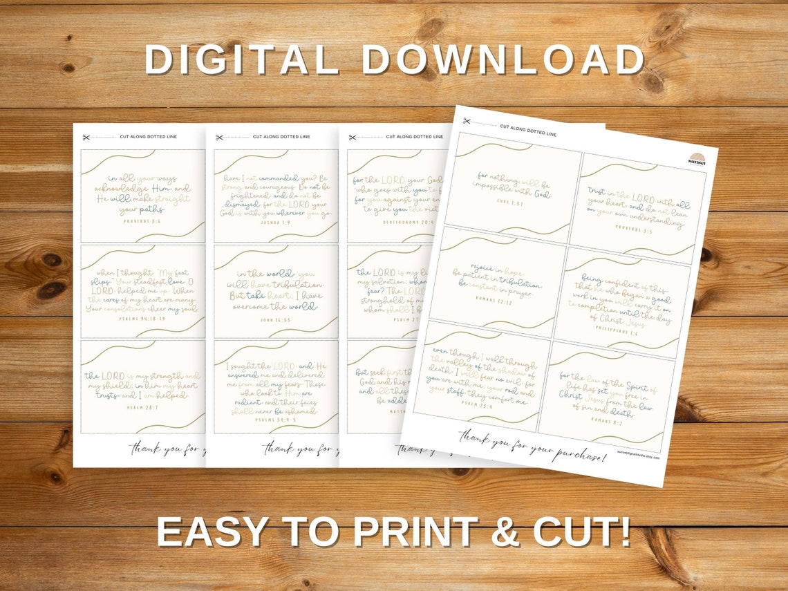 24 Printable Bible Verse Cards, Encouraging Scripture Memorization ...