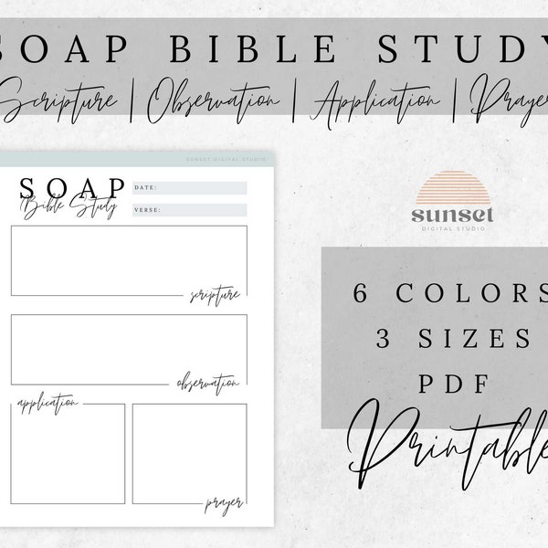 Printable SOAP Bible Study Template, Bible Study Guide, Printable Prayer Guide, Digital Download