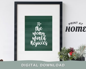 Imprima en casa decoración de la pared del árbol de Navidad, El mundo cansado se alegra del arte, Decoraciones navideñas modernas, Descarga digital