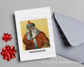 Será mejor que tengas cuidado, Papá Noel divertido, Papá Noel vintage, Tarjeta de Navidad imprimible, Descarga digital