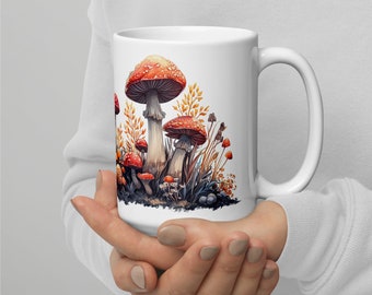 自然愛好家向けコテージコアマッシュルームマグ、エンチャンテッドフォレスト、植物、コーヒーと紅茶愛好家へのギフト