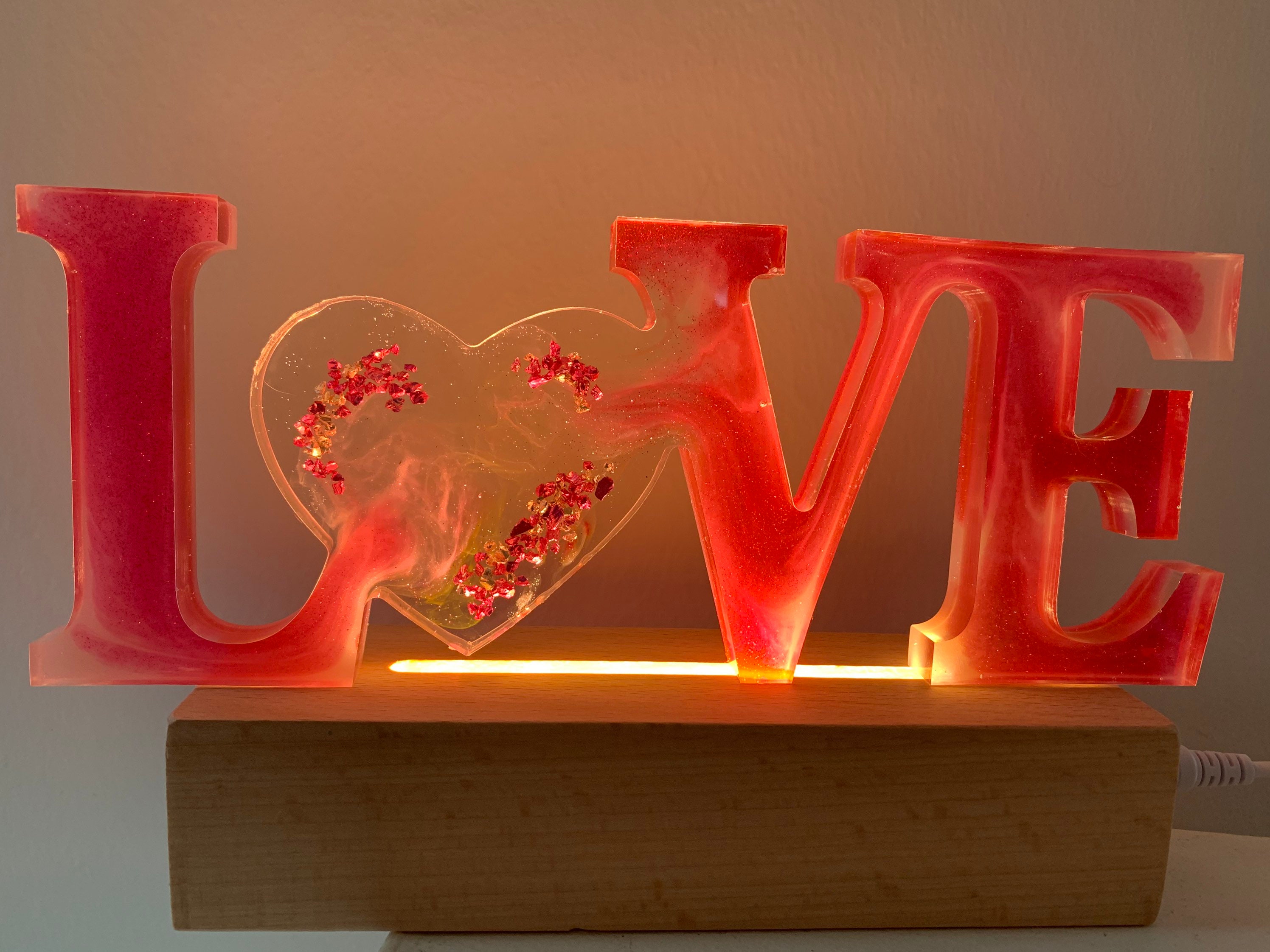 Love sur Socle Bois Led