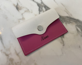Personalised Leather Card / Money Purse Pink & White