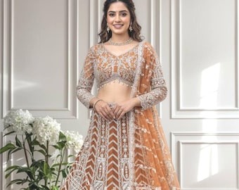Rust Orange Embroidered Bridal Lehenga | Indian Wedding Outfit