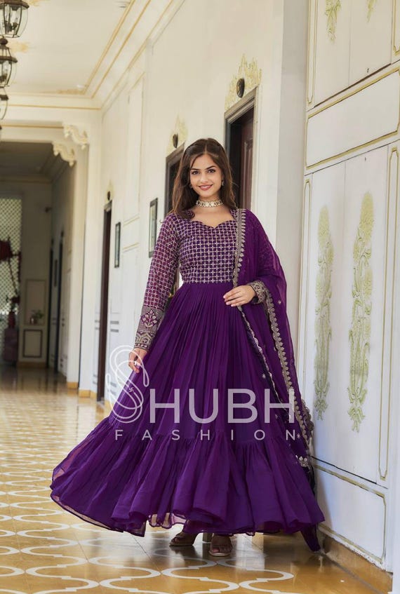slim fit dress slacks Trishika Maroon Georgette Ruffle Flared Anarkali Suit Set XXL