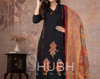 Besticktes Kurta Set mit bedrucktem Dupatta | Indische ethnische Kleidung für Frauen | Festlicher Kurta Anzug