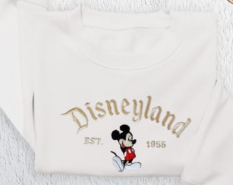 Retro Mickey Threaded Embroidery Sweater, Vintage Disneyland Embroidered Crewneck, Disneyland Est 1955 California Sweatshirt, Gift For Her