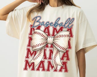 Comfort Colors Baseball Mama Shirt, Coquette Bow Baseball Mom Tee, Game Day Outfit