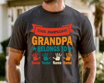 Custom Grandpa Shirt with Name and Hand Print, This Awesome Grandpa T-shirt, Papa With Name Shirt, Gift For Grandpa, Father's Day Gift