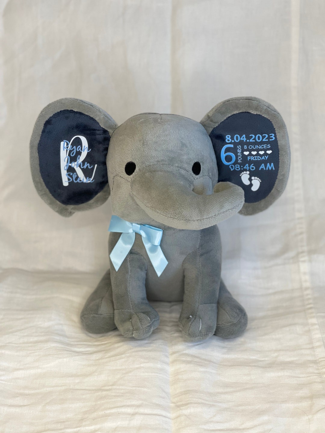 Personalized Elephant for Newborn Baby, Custom Elephant Baby Keepsake