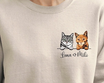 Custom Cat Sweatshirt with Names, Personalized Multi Cat Portrait Shirt, Gift for Cat Lovers, Custom Pet Breed Sweater