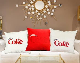 I Need A Diet Coke Velvet Embossed Pillowtop, Trendy Velvet Print Cushion Case, Puff Diet Coke Cushion Cover, Soda Lovers Pillow, Cute Gift
