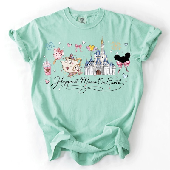 Coquette Bow Mama Shirt, Happiest Mama On Earth Tee, Mother's Day Magical Trip Top, Pink Mouse Ears Mom Gift, Retro Castle Mama Shirt