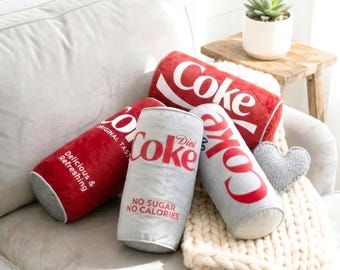 Diet Coke Inspired Velvet Bolster Pillow, Quirky Red Soda Accent Cushion
