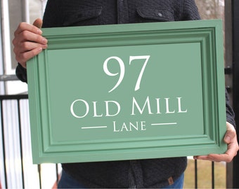 Hand Painted wooden house address number sign | Custom text & available in 4 colours | Freehand Sign painting | traditional style sign