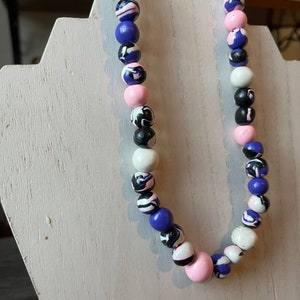 Black, Pink, White and Purple Beaded Necklace
