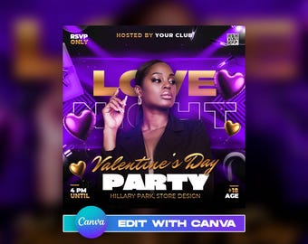 Valentines Day Flyer, Night Club Flyer, Flyer Template, Valentine's Day party Instagram Flyer, DIY Flyer, February 14, Valentines Party