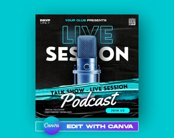 CANVA Podcast Flyer, Event Flyer, Talk Show Template, Party Invite Flyer, DJ Disco Flyer, Social Media Premade Flyer Design, Streaming