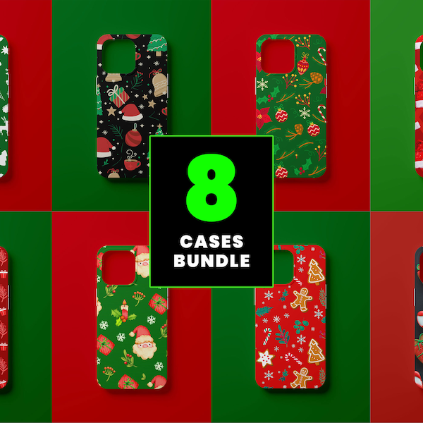 Christmas Pattern Phone Case Designs | New Year Phone Case SVG | Santa Claus Phone Case Bundle | iPhone Sublimation Design | PNG