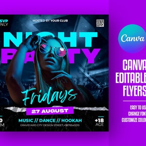 EDITIERBARE Canva, DJ Flyer Vorlage, Night Club Party Flyer, Party Invite Flyer, DJ Disco Flyer, Birthday Bash Flyer, Social Media