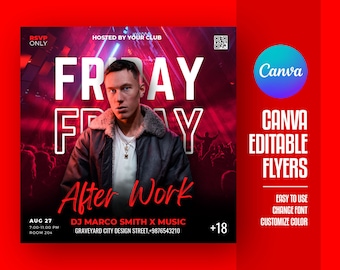 EDITABLE Canva, DJ Flyer Template, Night Club Party Flyer, Party Invite Flyer, DJ Disco Flyer, Birthday Bash Flyer, Social Media