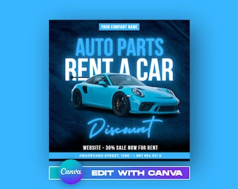 Folleto de alquiler de coches en CANVA editable, diseño editable de servicio de alquiler de coches, plantilla de póster para agencia de alquiler de coches, publicación de alquiler de coches para redes sociales