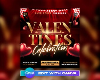CANVA Valentines Day Flyer, Valentines Gift Card, Flyer Template, Valentine's Day Party Flyer, DIY Flyer, February 14, Valentines Party