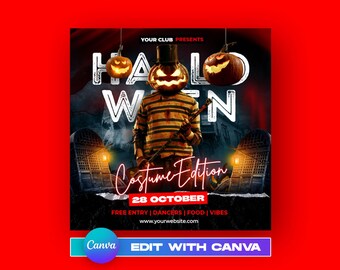 EDITABLE Halloween Flyer, Halloween Night Party, Halloween Template, Halloween Template, Scary Night, Night Club Party Flyer, Canva Flyer