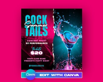 Summer Cocktail Party Flyer Template: Exotic Club Invite (CANVA)