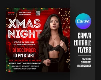 Christmas Flyer, Holiday Flyer, Night Club Flyer, Editable Christmas Flyer, Instant Download, Social Media Template, Gift Card Design