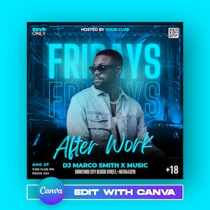 Club Party Flyer Template For Canva, DIY Event Flyer, Party Flyer, Club DJ Party Invite for Social Media, Instagram, Facebook