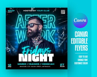 Club Party Flyer Template For Canva, DIY Event Flyer, Party Flyer, Club DJ Party Invite for Social Media, Instagram, Facebook