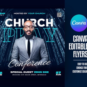 EDITABLE Canva Church Flyer, Conference Flyer, DIY Church Service Flyer, Invitation flyer for pastor preacher, Social Media Flyer
