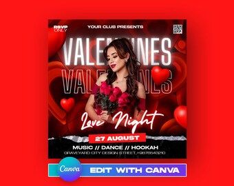 CANVA Valentines Day Flyer, Valentines Gift Card, Flyer Template, Valentine's Day Party Flyer, DIY Flyer, February 14, Valentines Party