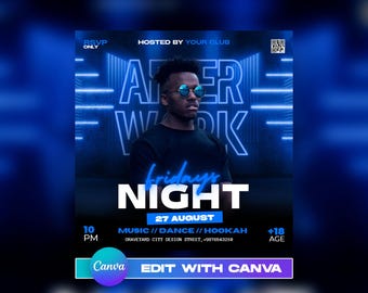 EDITABLE Club Flyer Template, Event Flyer, Night Party Invite Flyer , DJ Disco Flyer, Social Media Premade Flyer Design for Men