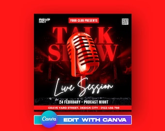Podcast Talk Show Template | Editable Canva Media Kit | Interview Show Branding Poster | Digital Broadcast Design